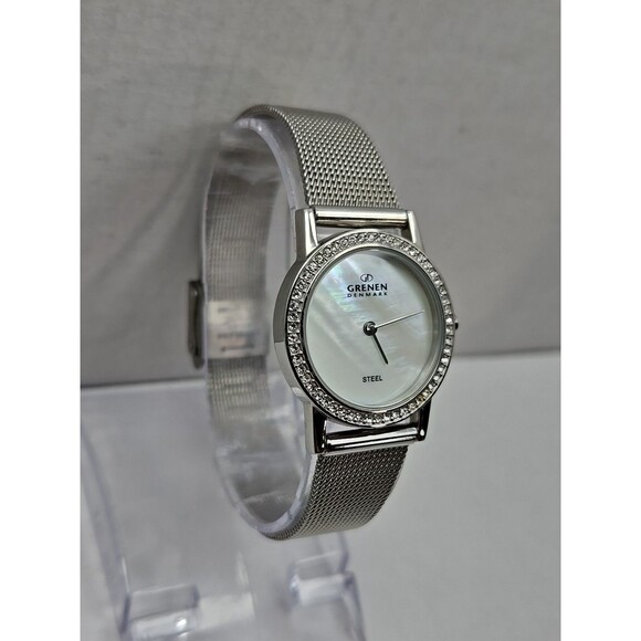 Grenen Denmark M34SSSW Womens Quartz Mesh Steel Watch Crystal Bezel New Battery - Picture 3 of 10